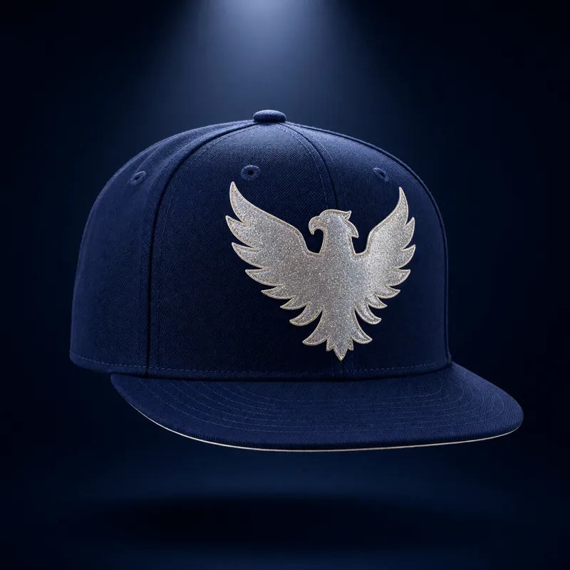 All-navy fitted cap with a large silver glitter eagle and a silver undervisor edge